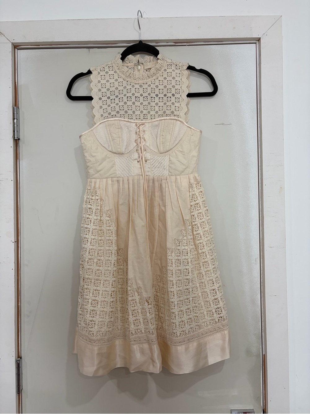 Ulla Johnson Cream Lace High-Neck Party Dress